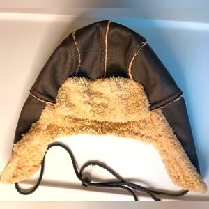 Dockers Trapper Ear Flap Hat Mens Large Faux Leather Fur Lined Chin Strap